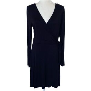 Express Women’s Front Wrap Black Rayon Spandex Knee Length Dress Medium NWT